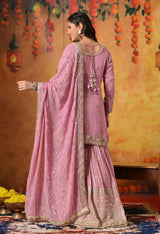 Onion Pink Zardozi Embellished Georgette Gharara Set