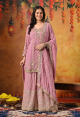 Onion Pink Zardozi Embellished Georgette Gharara Set