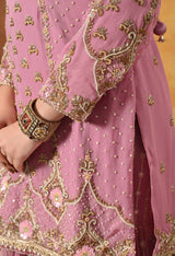 Onion Pink Zardozi Embellished Georgette Gharara Set