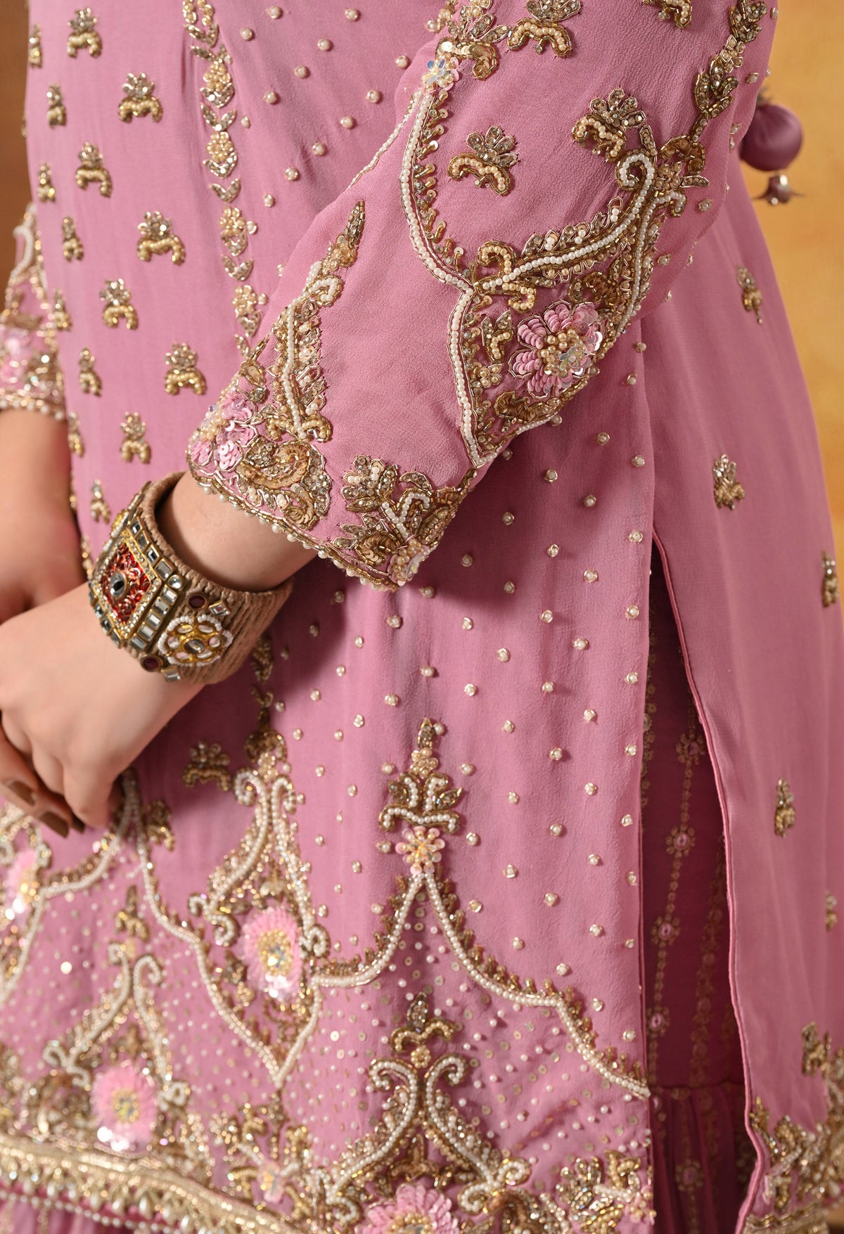 Onion Pink Zardozi Embellished Georgette Gharara Set