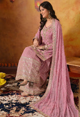 Onion Pink Zardozi Embellished Georgette Gharara Set