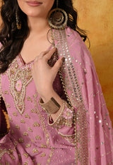 Onion Pink Zardozi Embellished Georgette Gharara Set