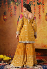 Yellow Zardozi & Dabka Embroidered Banarasi Silk Gharara Set