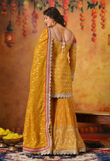 Yellow Zardozi & Dabka Embroidered Banarasi Silk Gharara Set