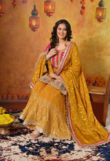 Yellow Zardozi & Dabka Embroidered Banarasi Silk Gharara Set
