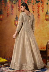 Golden Dabka & Zardozi Embroidered Tissue Organza Anarkali Set