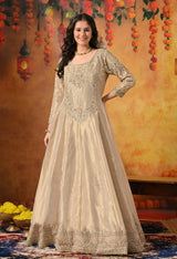 Golden Dabka & Zardozi Embroidered Tissue Organza Anarkali Set
