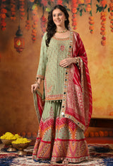 Green Dabka & Zardozi Embroidered Georgette Gharara Set