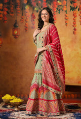 Green Dabka & Zardozi Embroidered Georgette Gharara Set