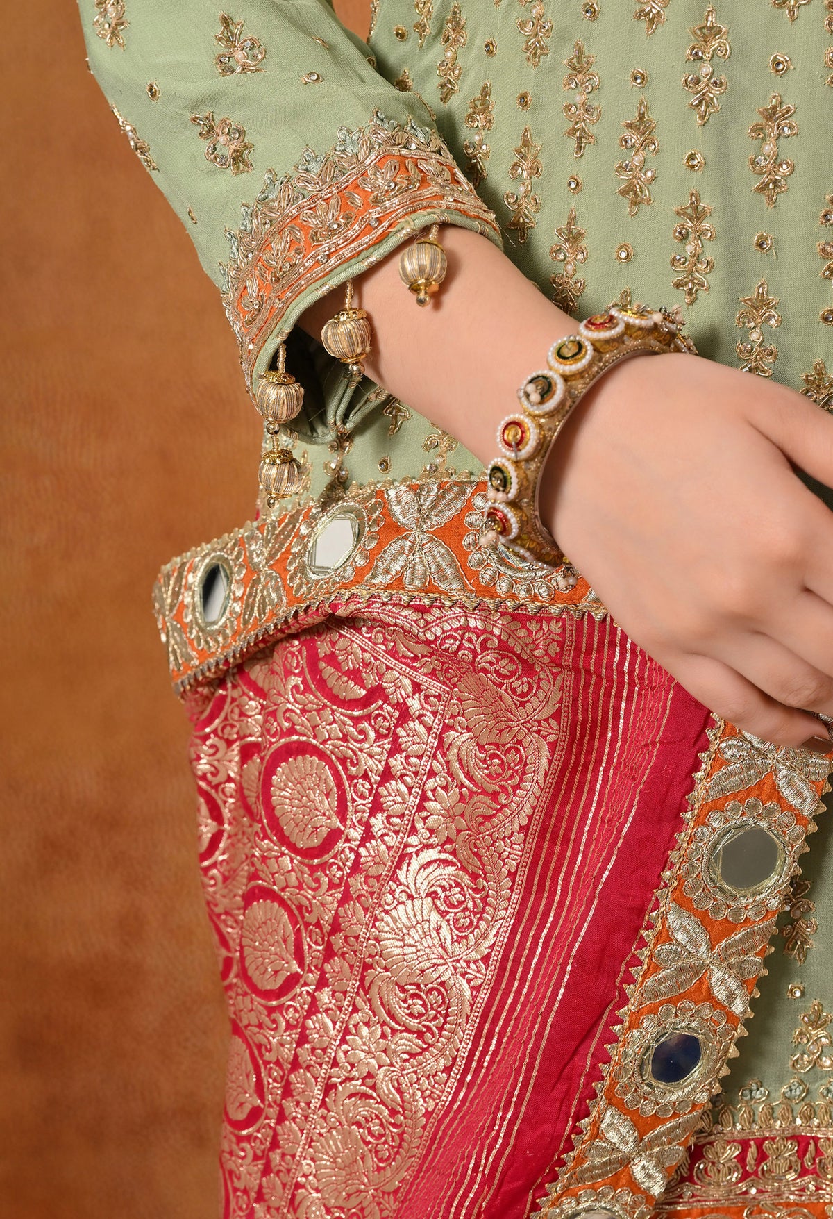 Green Dabka & Zardozi Embroidered Georgette Gharara Set
