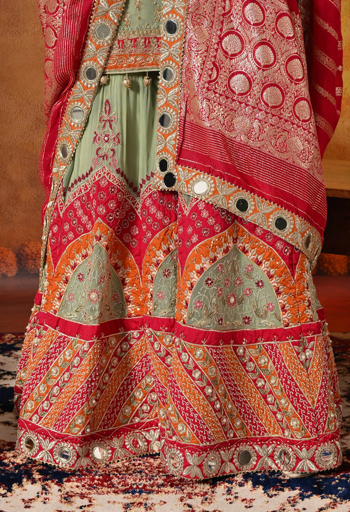 Green Dabka & Zardozi Embroidered Georgette Gharara Set