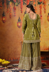 Green Dabka, Pearl & Zardozi Embroidered Gharara Set