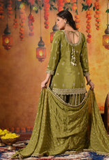 Green Dabka, Pearl & Zardozi Embroidered Gharara Set