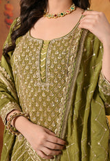 Green Dabka, Pearl & Zardozi Embroidered Gharara Set