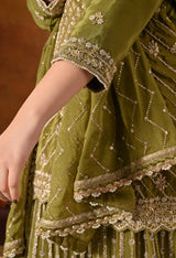 Green Dabka, Pearl & Zardozi Embroidered Gharara Set