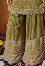 Green Dabka, Pearl & Zardozi Embroidered Gharara Set