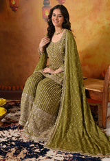 Green Dabka, Pearl & Zardozi Embroidered Gharara Set