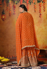 Orange Zardozi, Mirror & Pearl Embellished Gharara Set