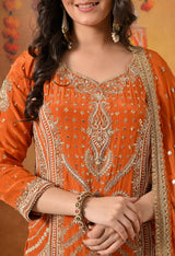 Orange Zardozi, Mirror & Pearl Embellished Gharara Set