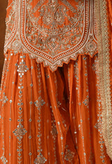 Orange Zardozi, Mirror & Pearl Embellished Gharara Set
