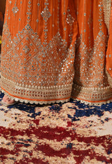 Orange Zardozi, Mirror & Pearl Embellished Gharara Set