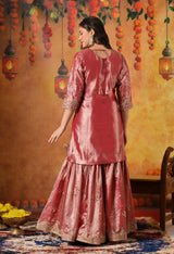 Golden Pink Zardozi Embroidered Tissue Silk Gharara