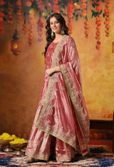 Golden Pink Zardozi Embroidered Tissue Silk Gharara