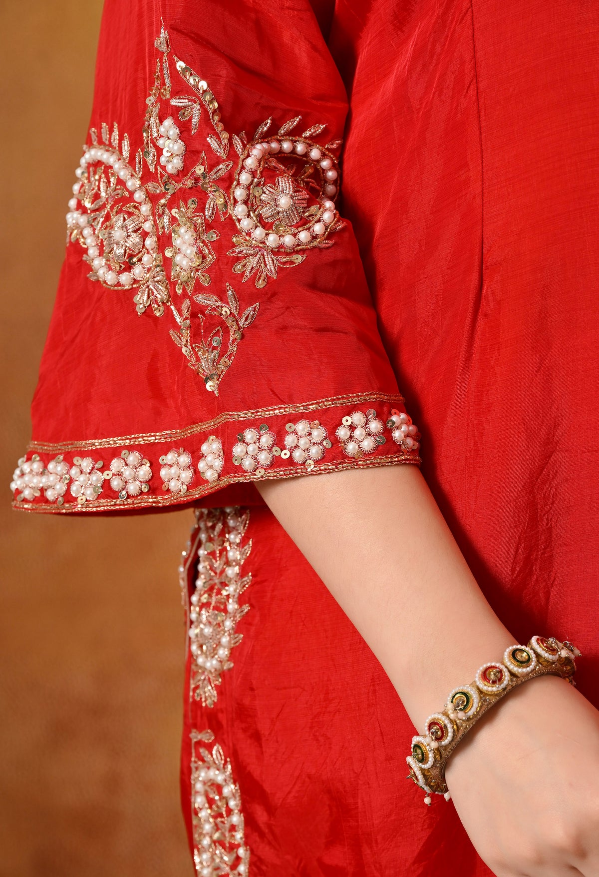 Red Zardozi Embroidered Glass Silk Kurta Set