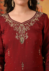 Maroon & Cream Zardozi Embellished Glass Tissue Gharara Set