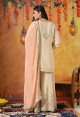 Light Yellow Thread, Gotta & Mirror Embroidered Chinon Sharara Set