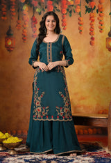 Pine Green Zardozi & Dabka Embroidered Organza Sharara Set