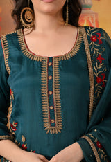 Pine Green Zardozi & Dabka Embroidered Organza Sharara Set