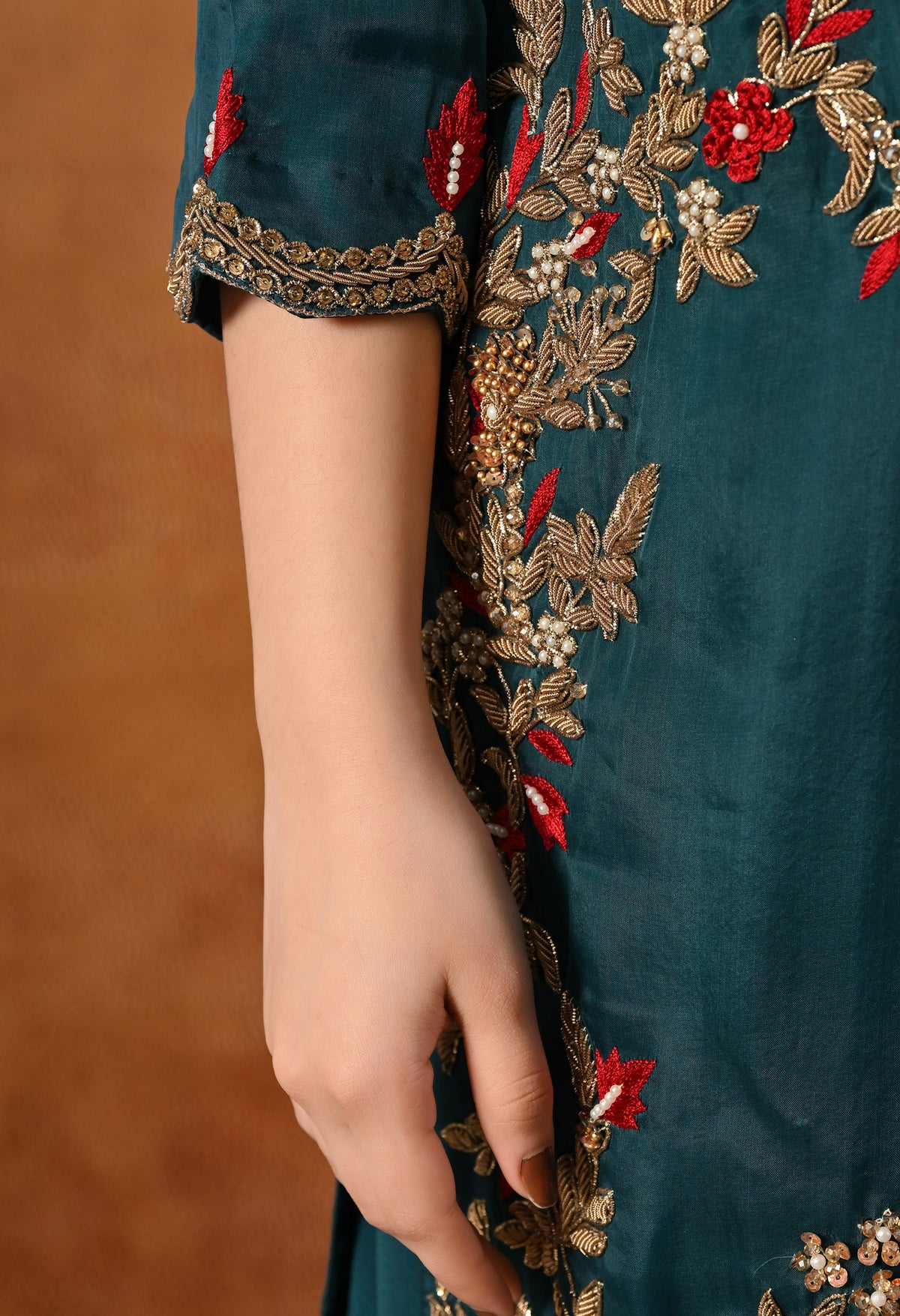 Pine Green Zardozi & Dabka Embroidered Organza Sharara Set