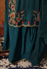 Pine Green Zardozi & Dabka Embroidered Organza Sharara Set