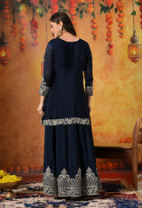 Blue Zardozi, Mirror & Sequin Embellished Chinon Lehenga Set