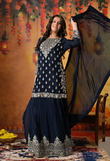 Blue Zardozi, Mirror & Sequin Embellished Chinon Lehenga Set