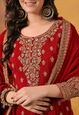 Maroon Zardozi, Dabka & Mirror Embroidered Chinon Gharara Set