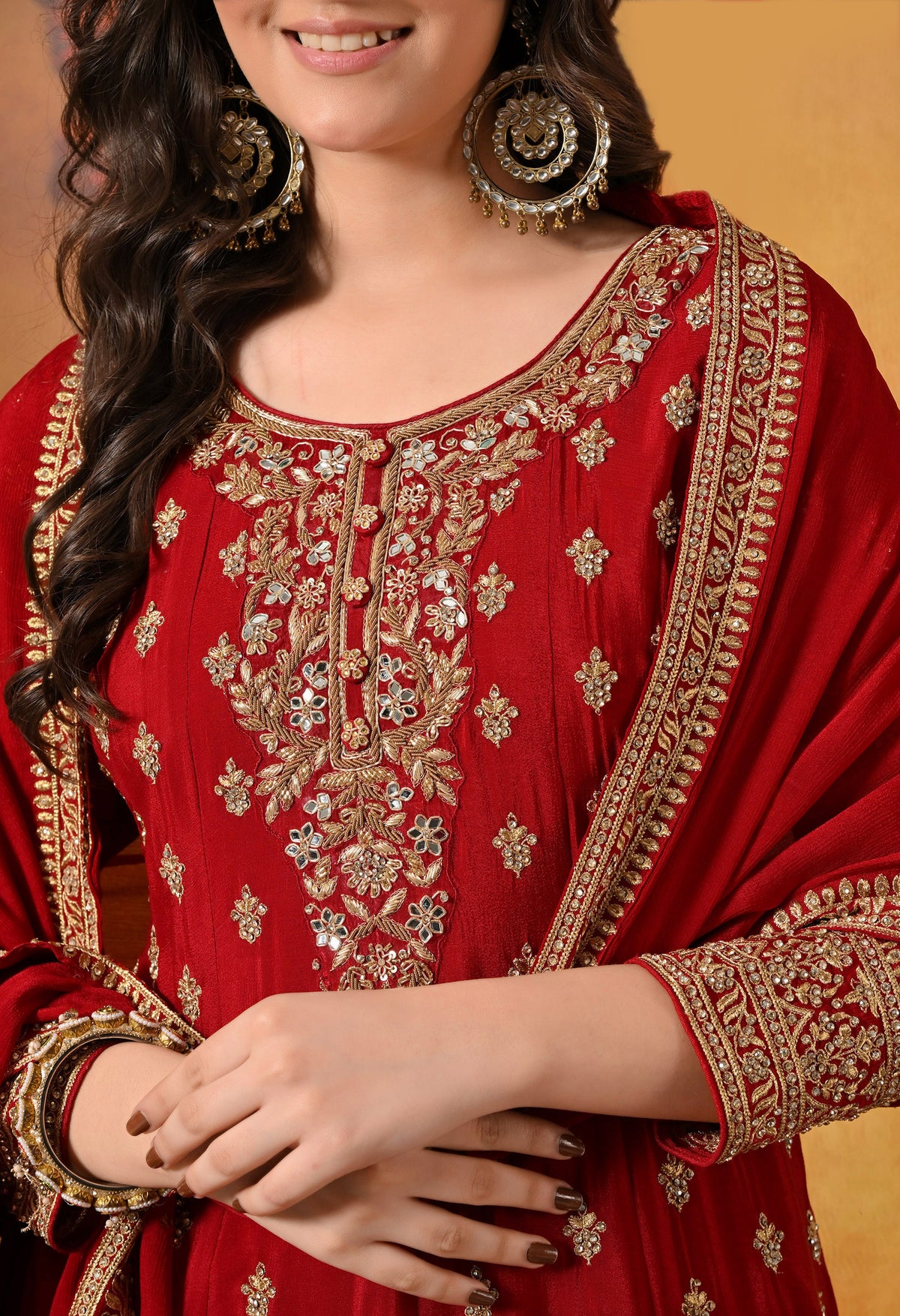 Maroon Zardozi, Dabka & Mirror Embroidered Chinon Gharara Set
