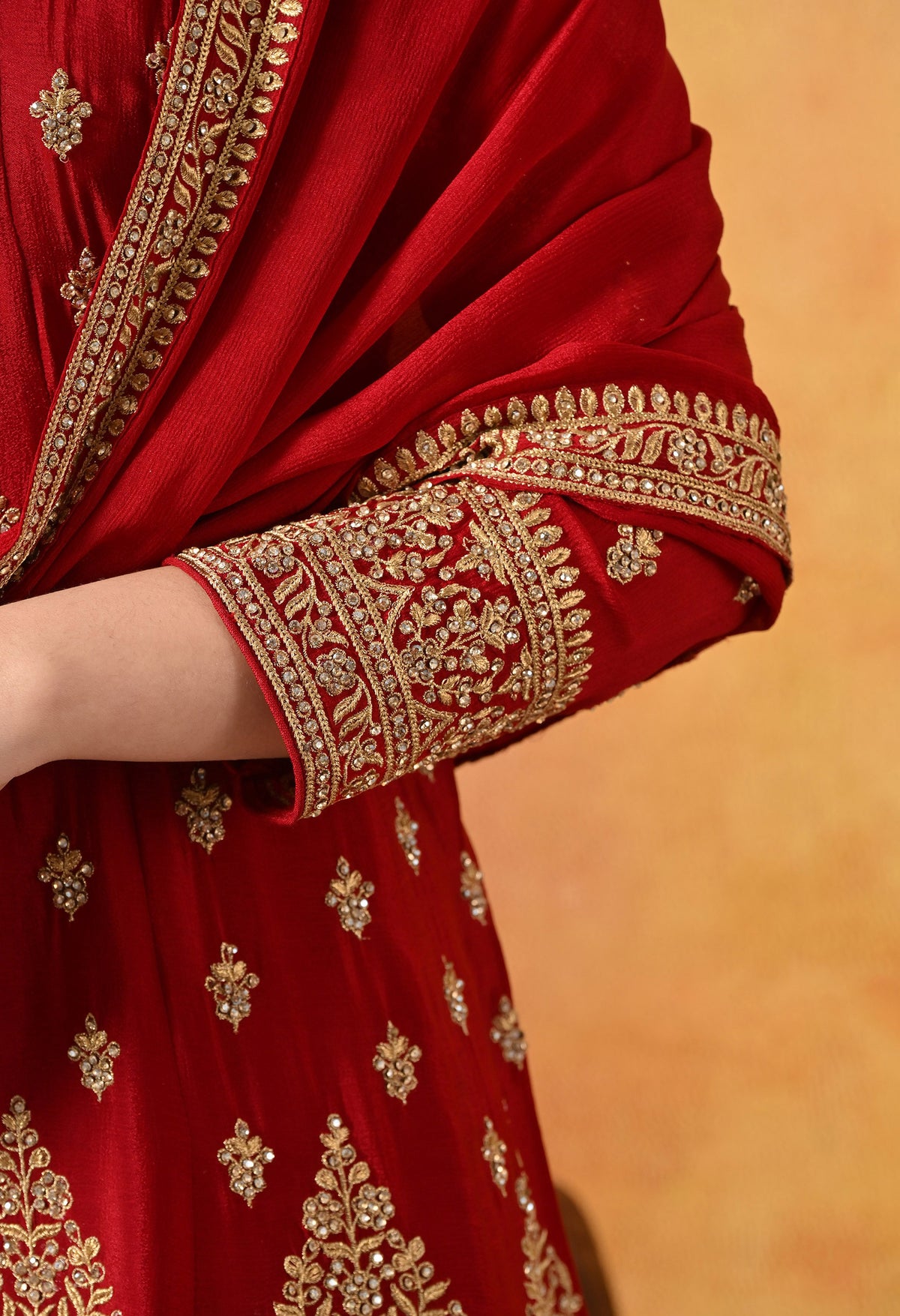 Maroon Zardozi, Dabka & Mirror Embroidered Chinon Gharara Set