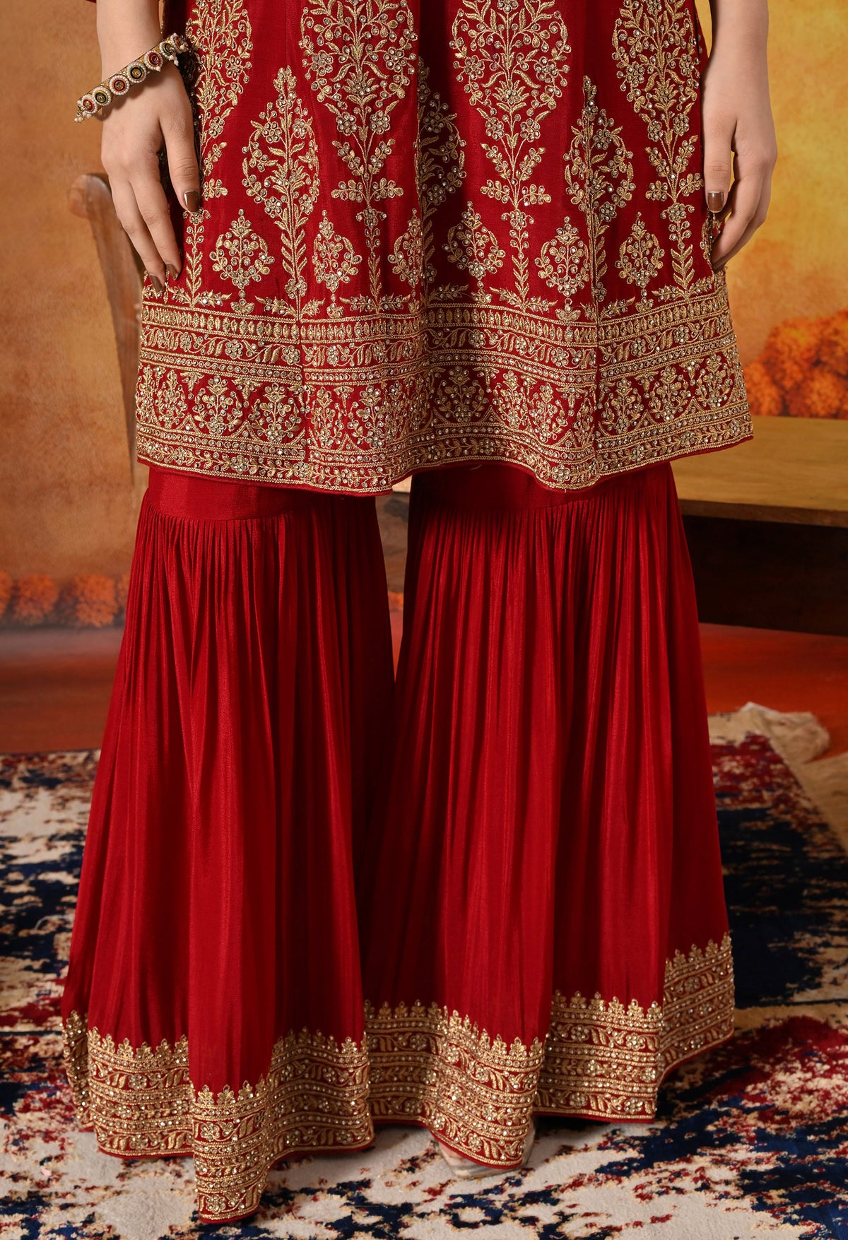 Maroon Zardozi, Dabka & Mirror Embroidered Chinon Gharara Set