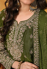 Green Zardozi, Crystal & Mirror Embellished Chinon Sharara Set