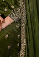 Green Zardozi, Crystal & Mirror Embellished Chinon Sharara Set