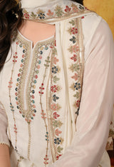 Golden Cream Thread & Zardozi Embroidered Chinon Lehenga Set