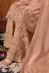 Peach Zardozi Embroidered Tissue Silk Sharara Set