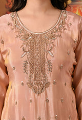 Peach Zardozi Embroidered Tissue Silk Sharara Set