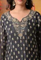 Grey Thread & Zardozi Embroidered Chinon Lehenga Set