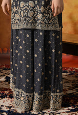 Grey Thread & Zardozi Embroidered Chinon Lehenga Set