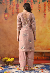 Dark Peach Tissue Organza Kurta Set with Salwar & Matching Dupatta
