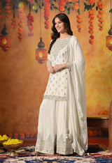 Golden Cream Zardozi Embellished Chinon Lehenga Set
