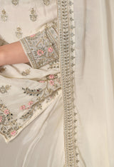 Golden Cream Zardozi Embellished Chinon Lehenga Set
